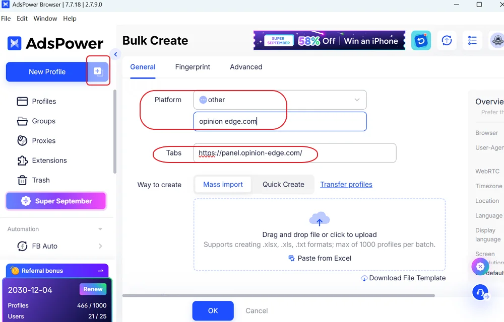 Click the “+” Button and Fill in the Platform
