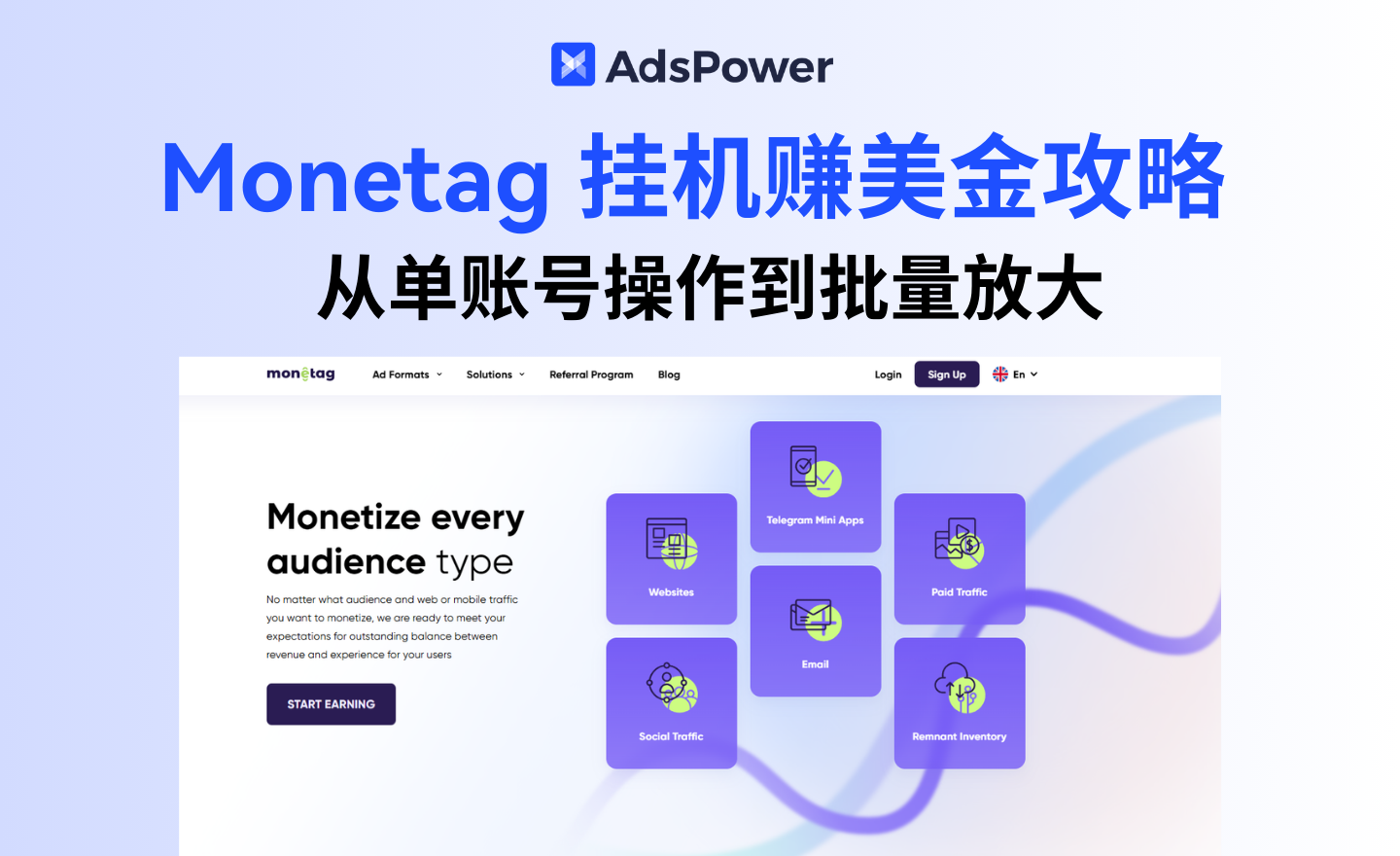 国外Monetag挂机赚美金攻略：从单账号操作到批量放大，新手也能轻松上手