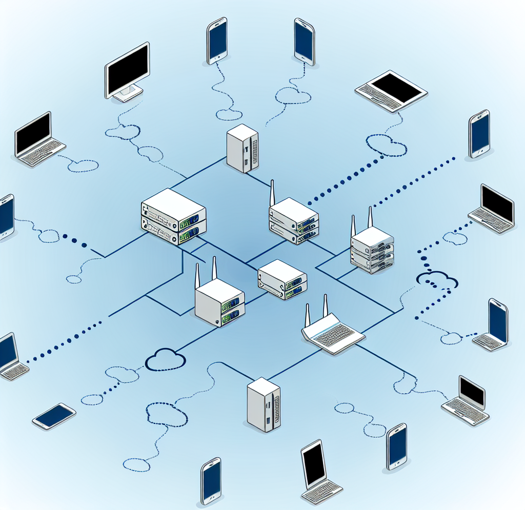 Изображение, показывающее подключенные устройства, маршрутизаторы и серверы