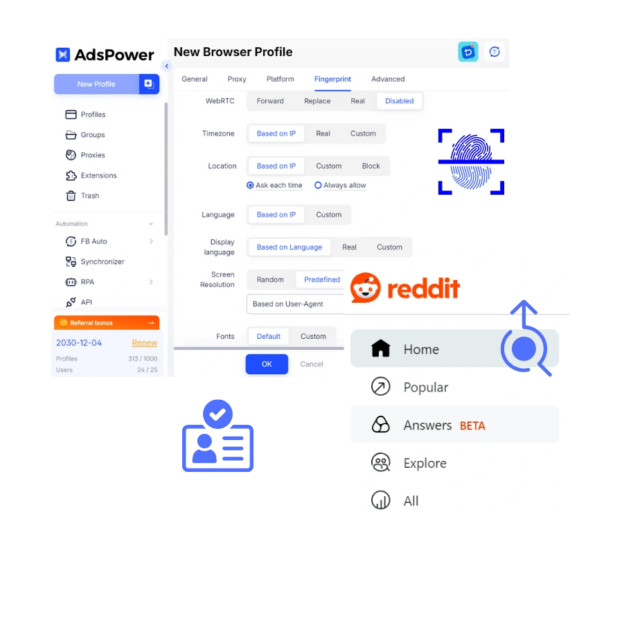 Create Fingerprints for Reddit Profiles