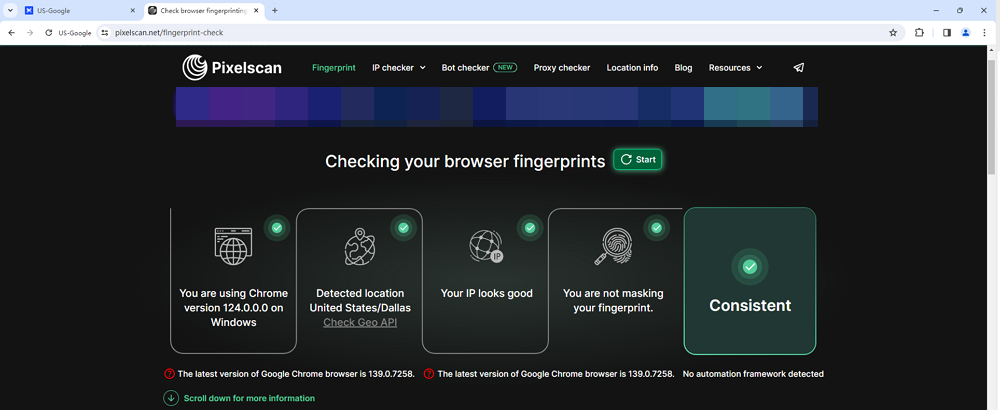 Use Pixelscan to Test in AdsPower