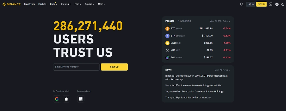 Binance Homepage