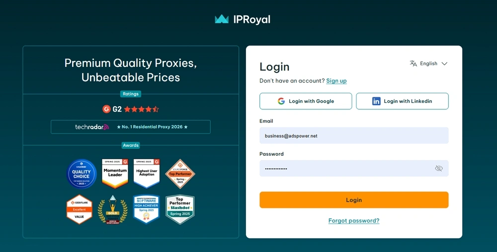 Log into IPRoyal