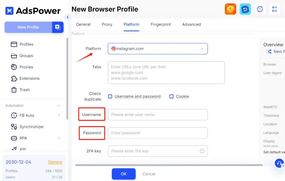 choose platform as IG