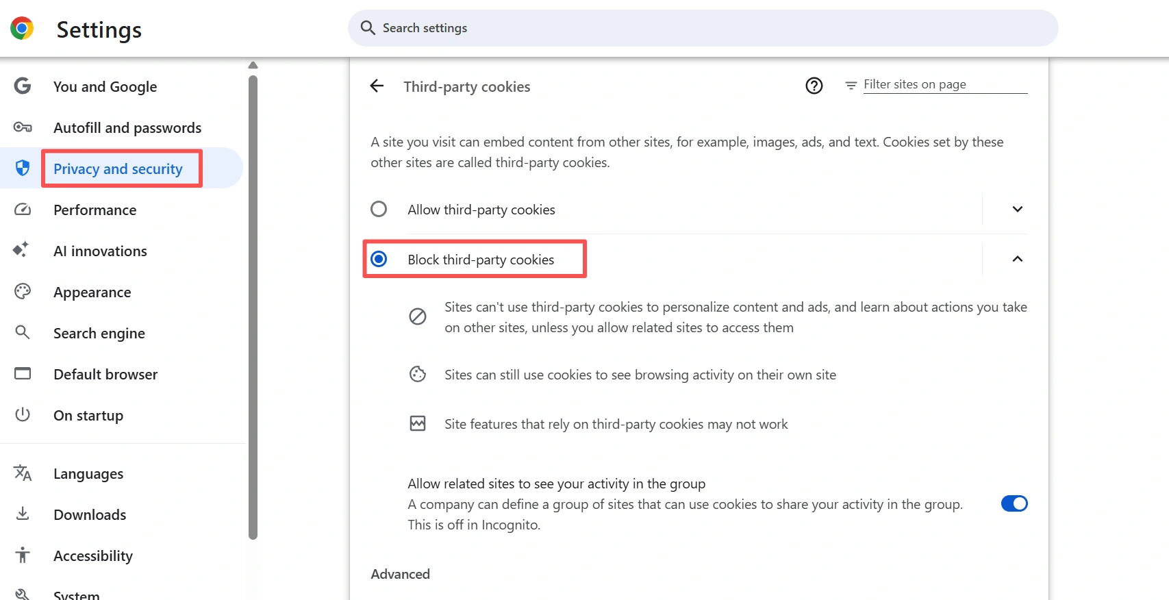 disable third party cookie