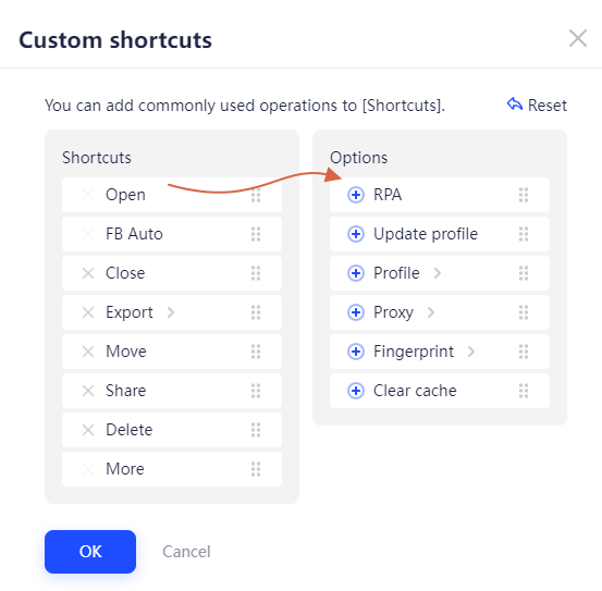 Adjust Shortcut Area