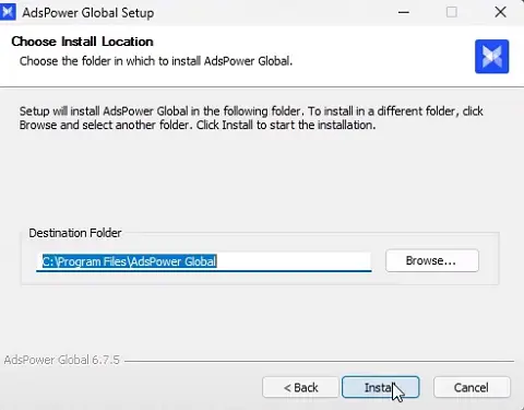 Click Install to begin the installation process