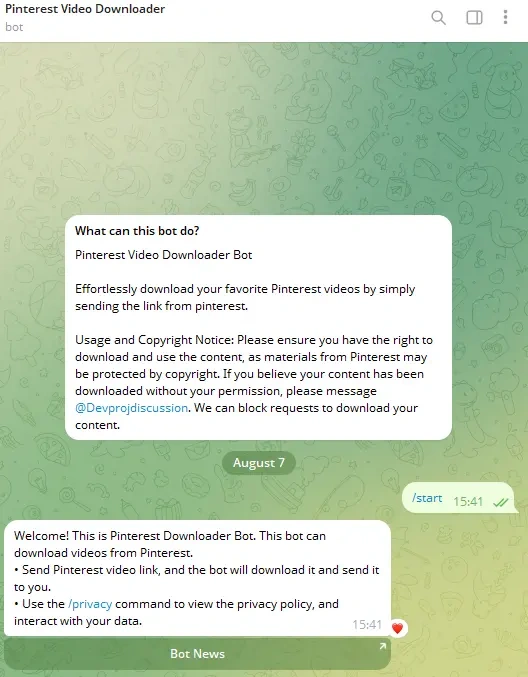 Telegram Bot for Downloading