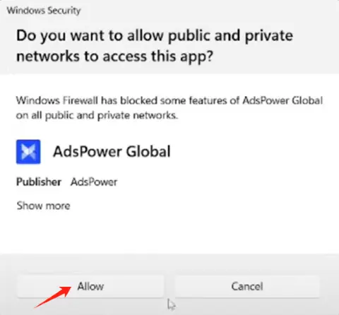  Allow AdsPower to run 