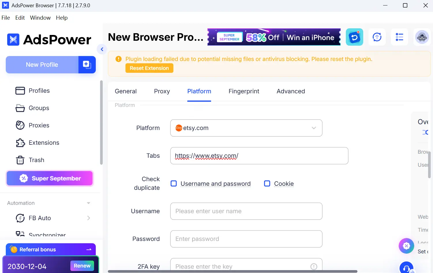 Set Up Platform and Tabs