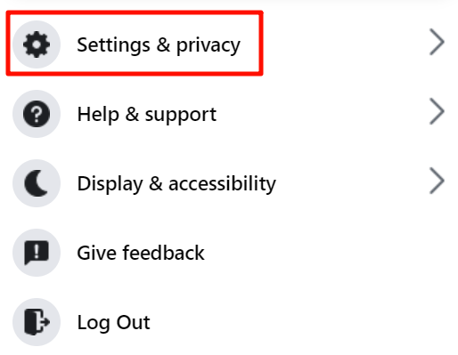 在Facebook網頁版選擇“設置與隱私”
