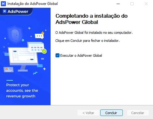 Clique em Concluir no assistente de instalação