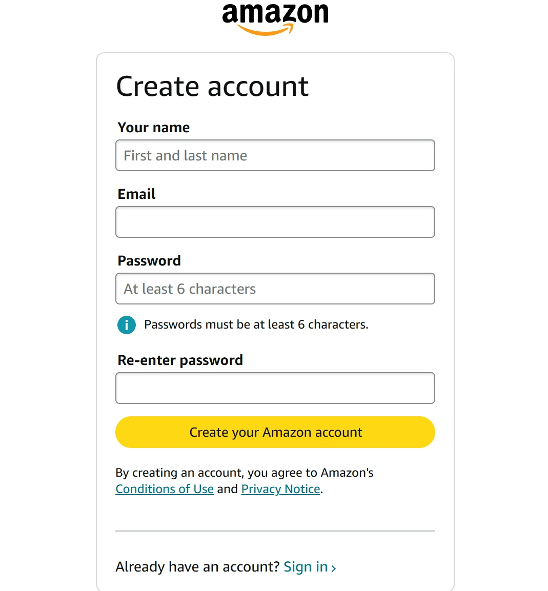 Create a new Amazon account