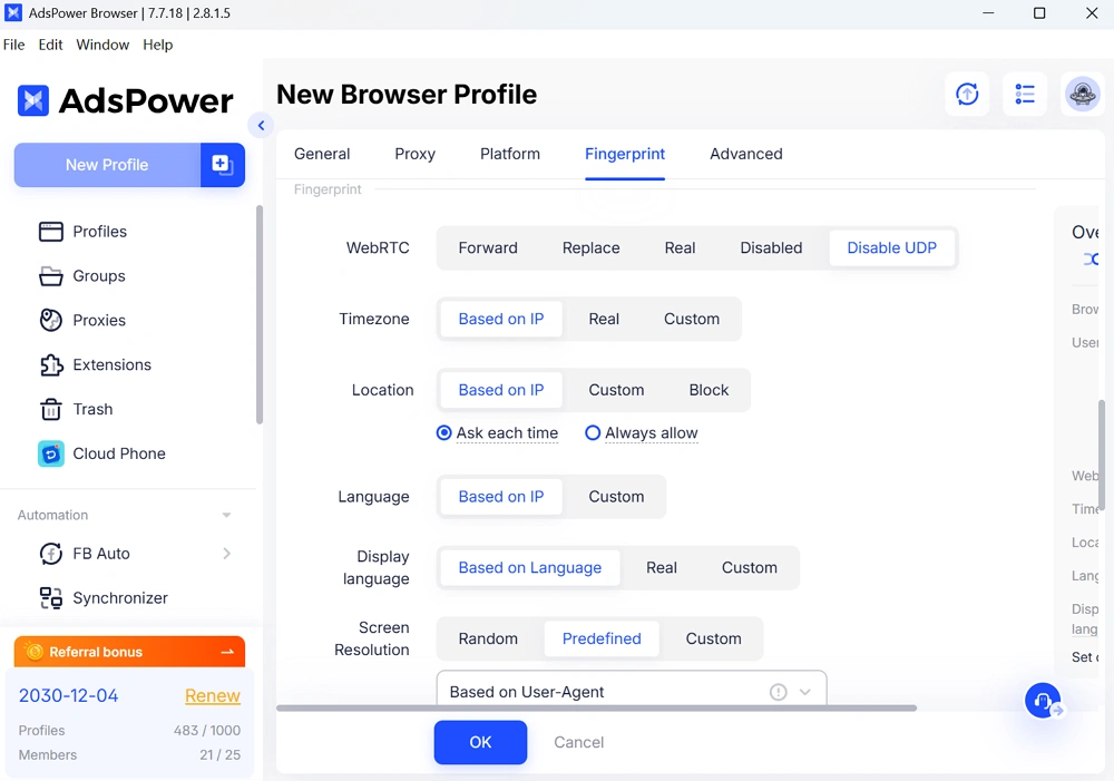 Antidetect Browser with WebRTC Protection