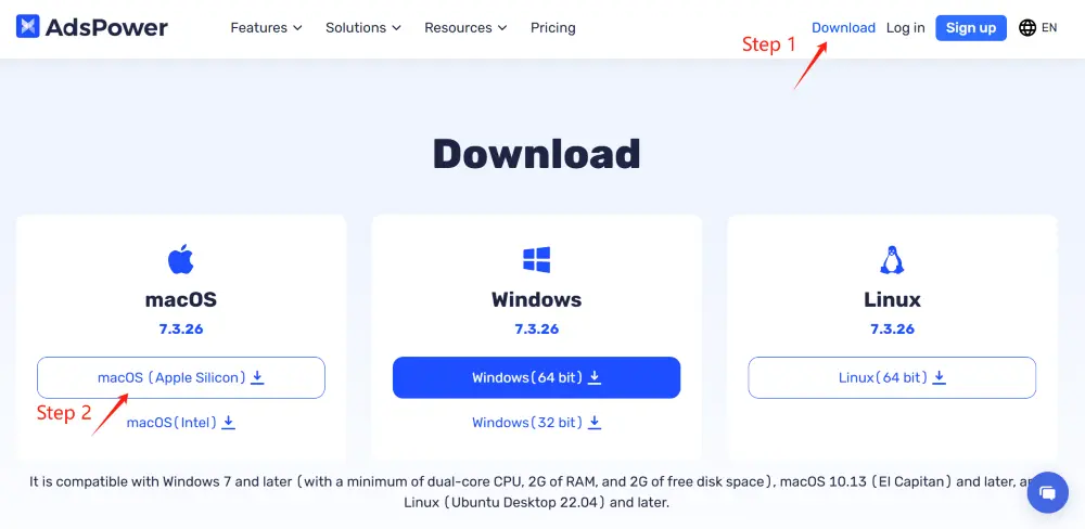Click the “Download” button and select macOS Version.
