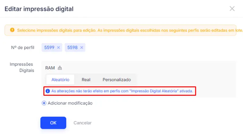 Perfil Único com Cache Autoexcluível e Impressão Digital Aleatória