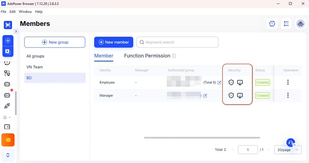 Team Management Security