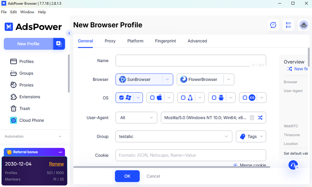 Create Profiles