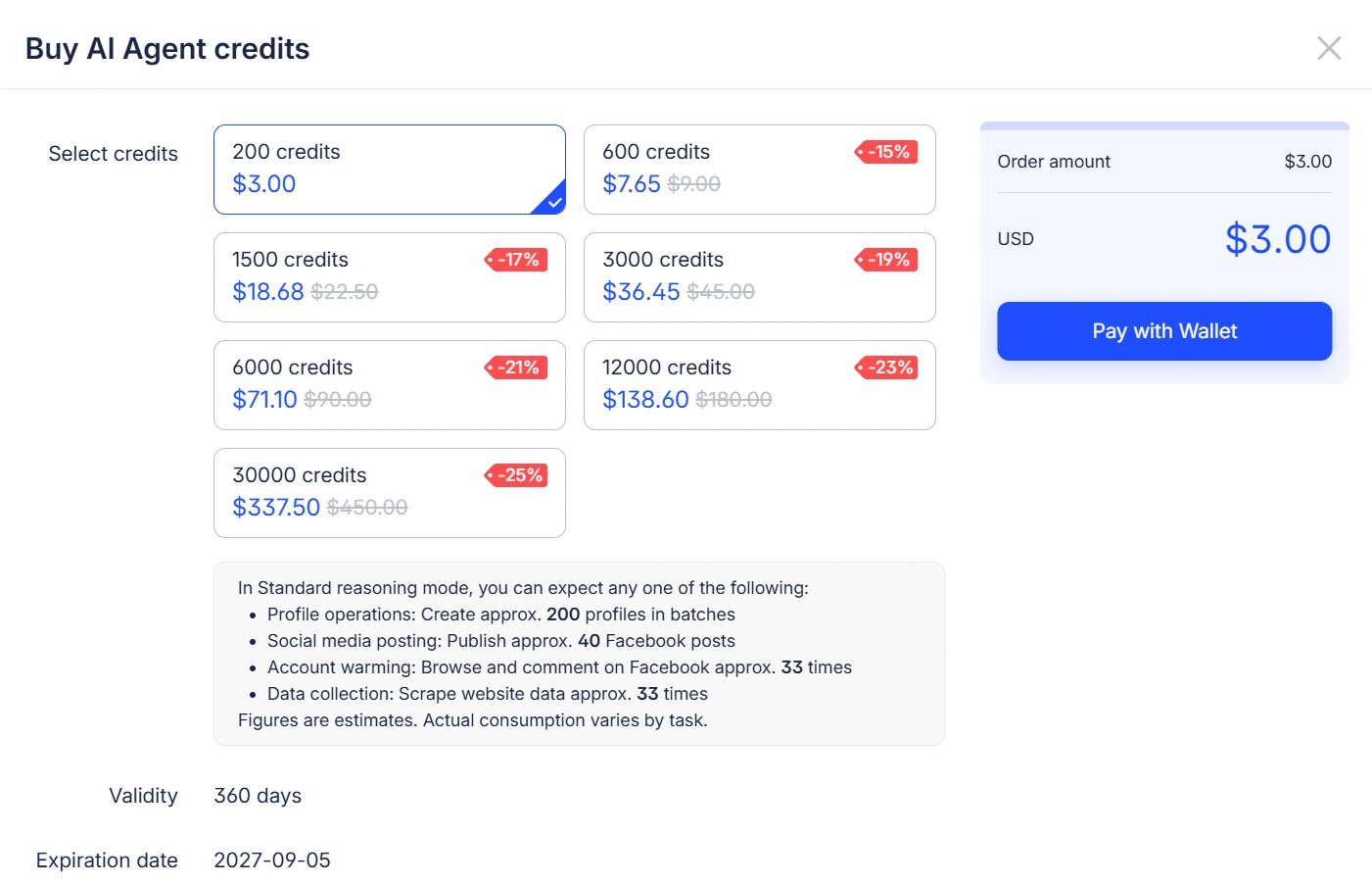 buy ai agent credits