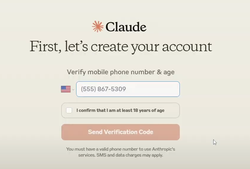 Claude 注册要求：使用支持地区的手机号码接收短信验证码
