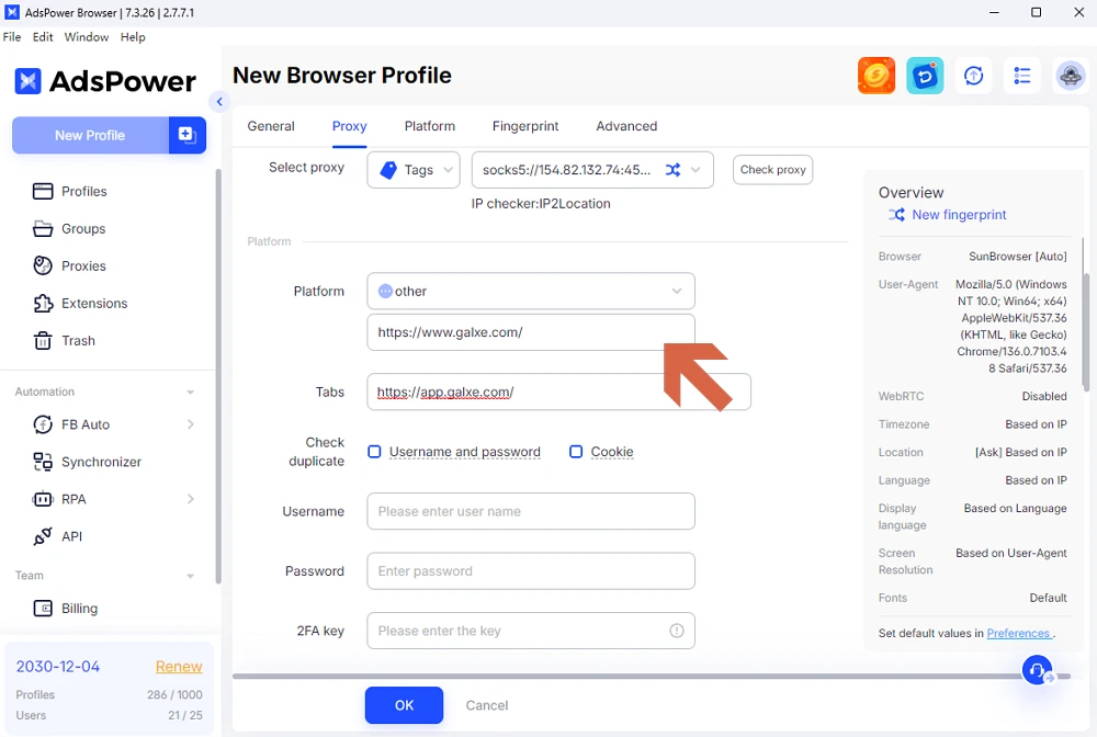 Create Profiles for Galxe