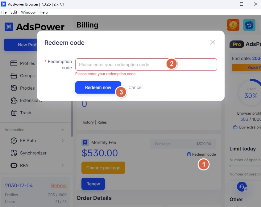 Redeem code