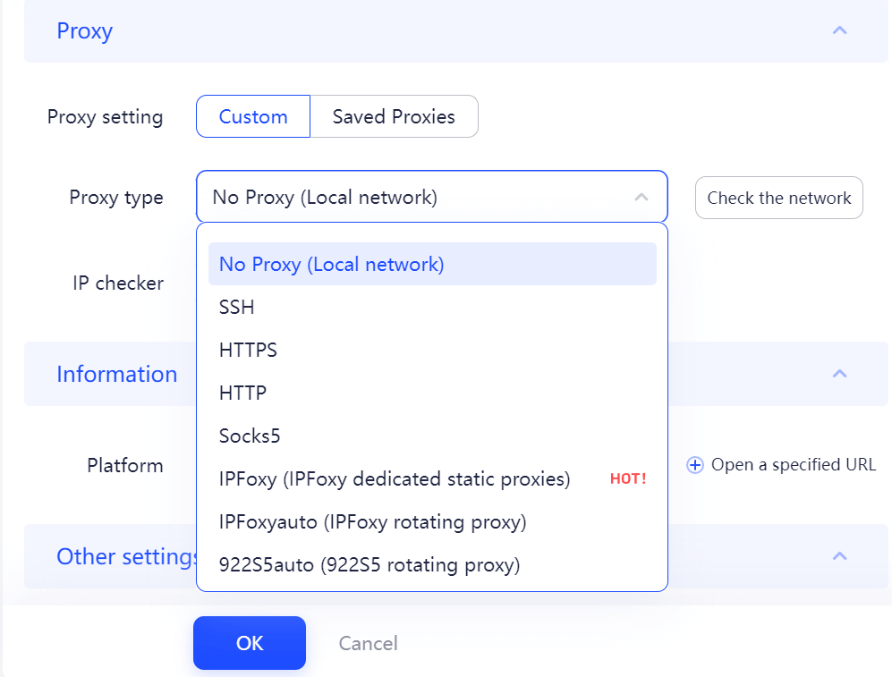 Configuração de rede proxy IP