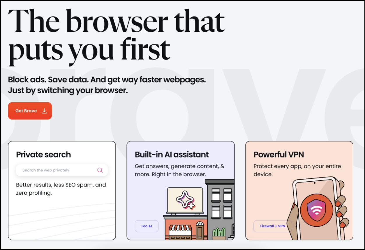 Screenshot of Brave Browser’s home page