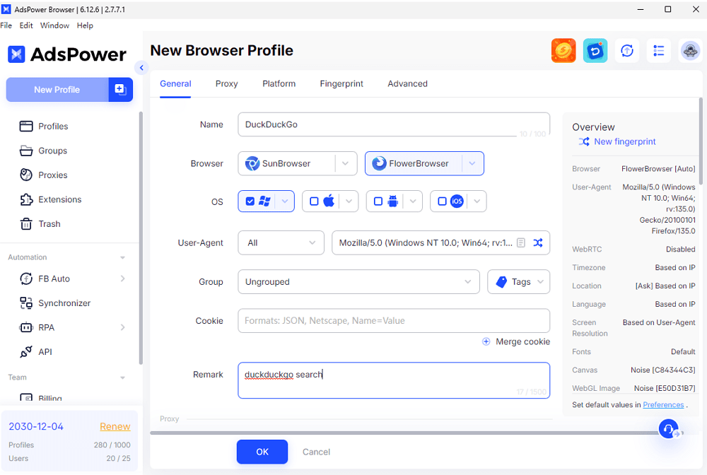 Guide to set up DuckDuckGo in AdsPower