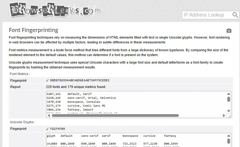 Font Fingerprinting