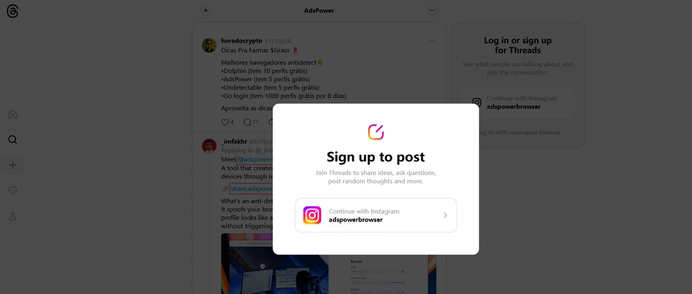 Sign into Threads