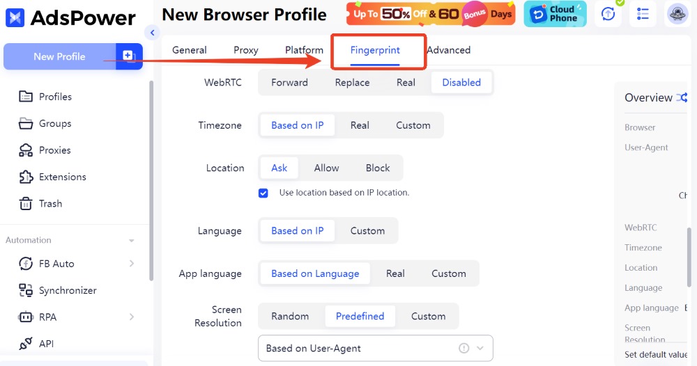 With AdsPower, you can integrate various proxy types (HTTP, Socks5, SSH, etc.) for each profile