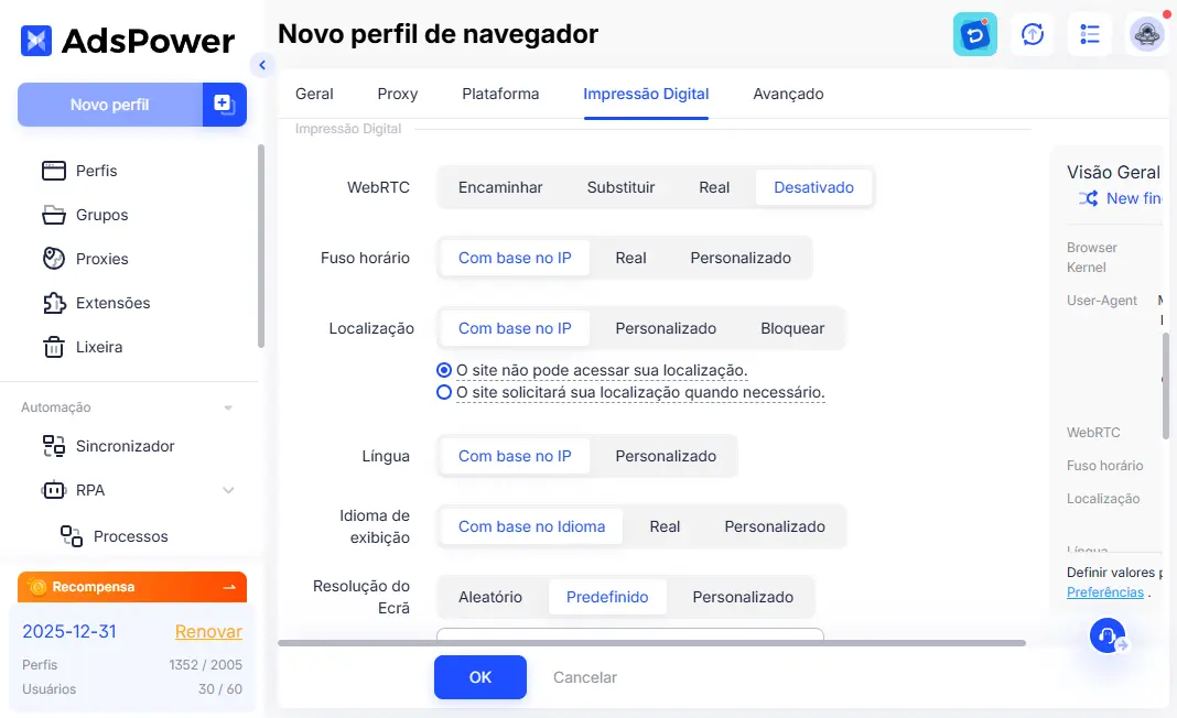 Personalizar Impressão  Digital