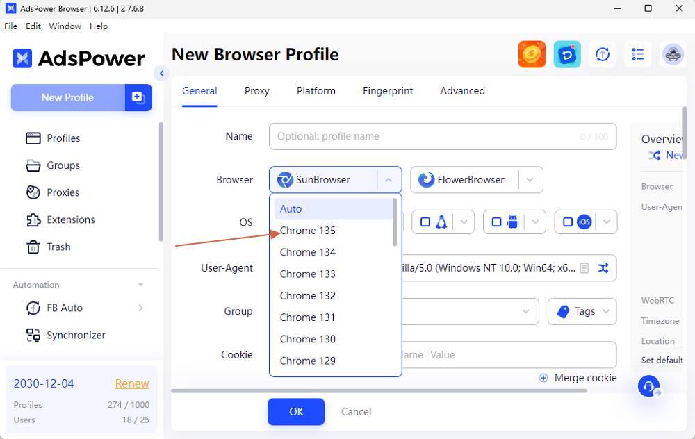 Support Chrome 135