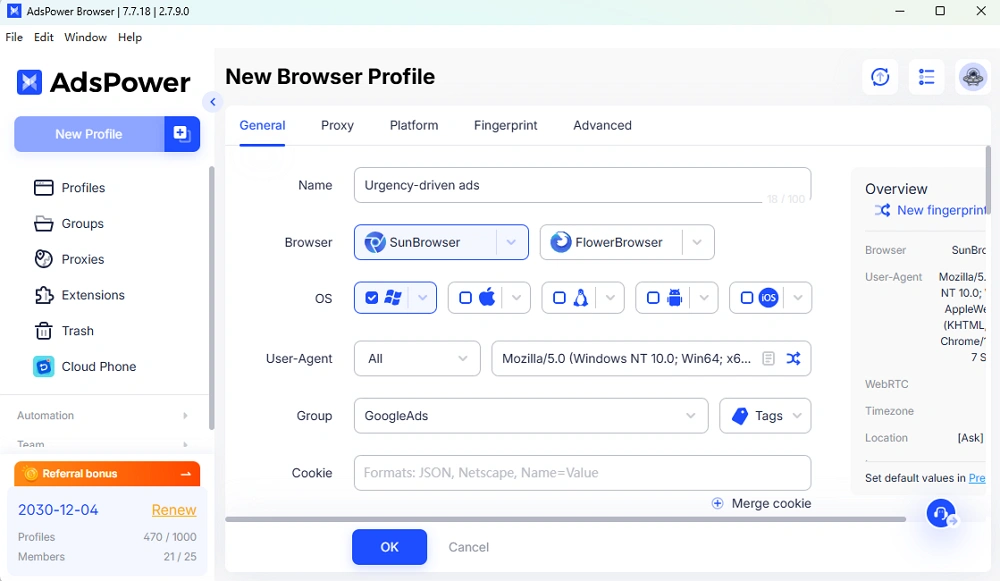 AdsPower Profile Settings