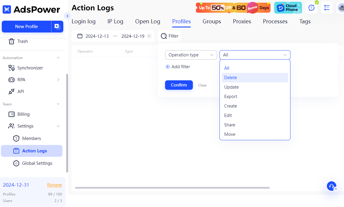 Monitor with the Action Logs