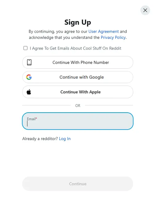 Clique em Sign Up