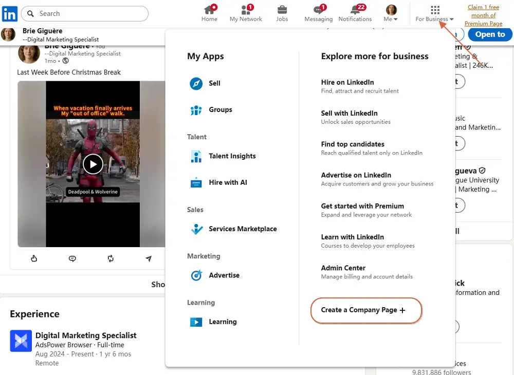 Linkedin create company page