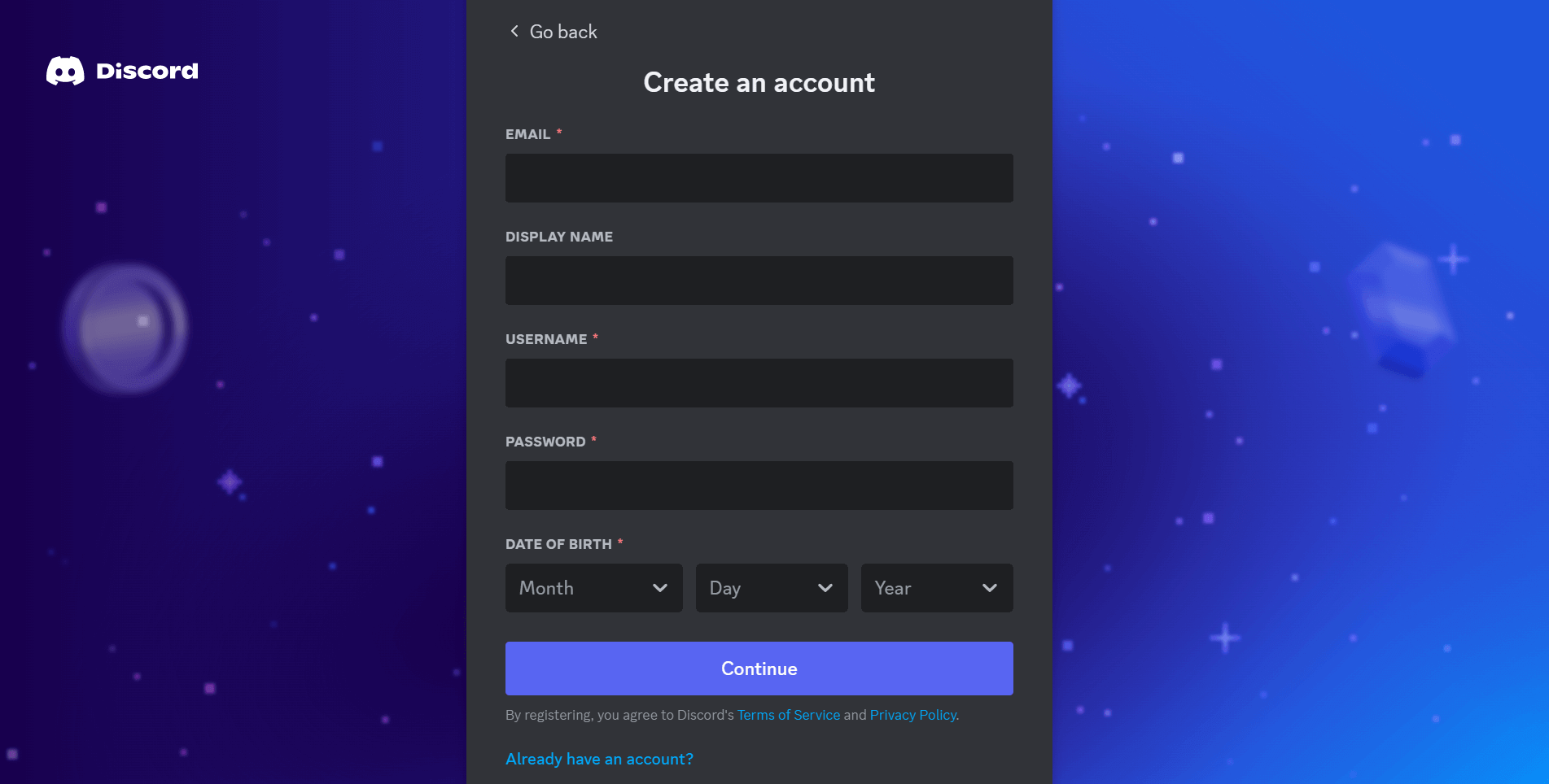 sign up a Discord account