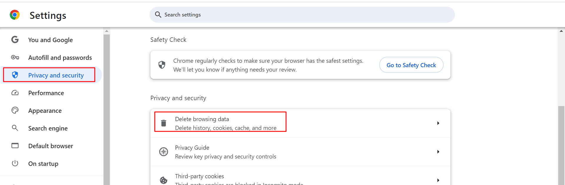 Image showing how to delete browsing data in Google