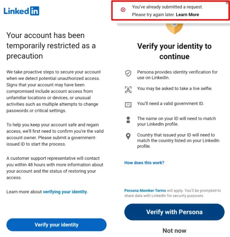 LinkedIn Verification Attempts