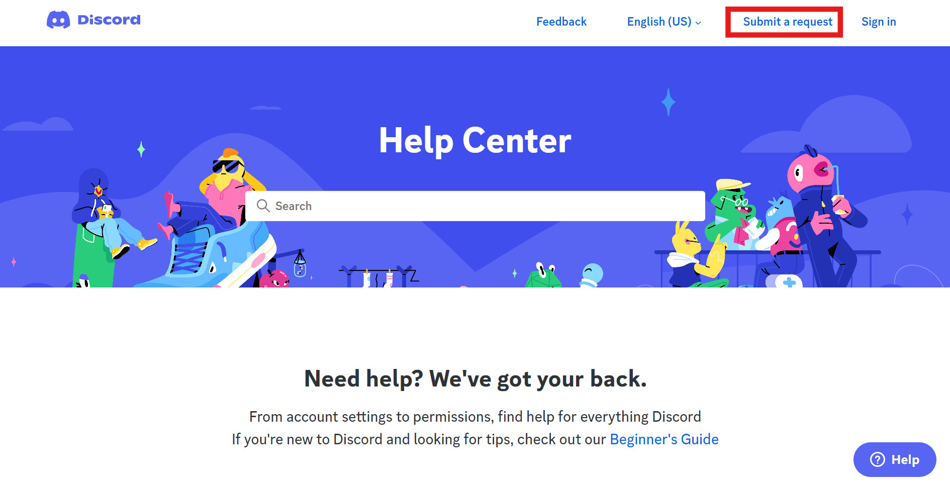 submit a request on Discord Support