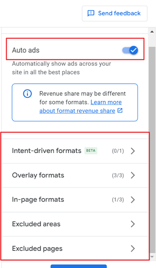 Auto Ads Settings