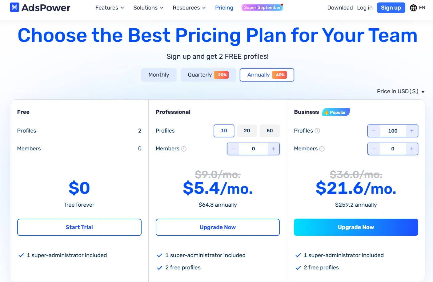 Choose AdsPower Plans
