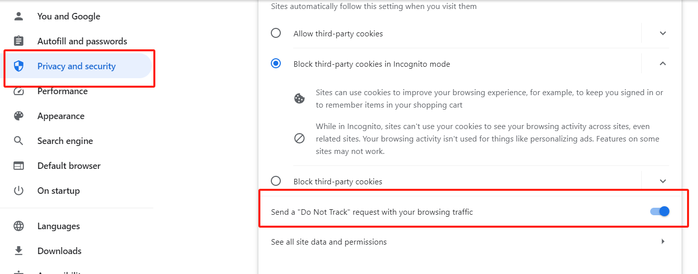 Image showing Do Not Track in broswers