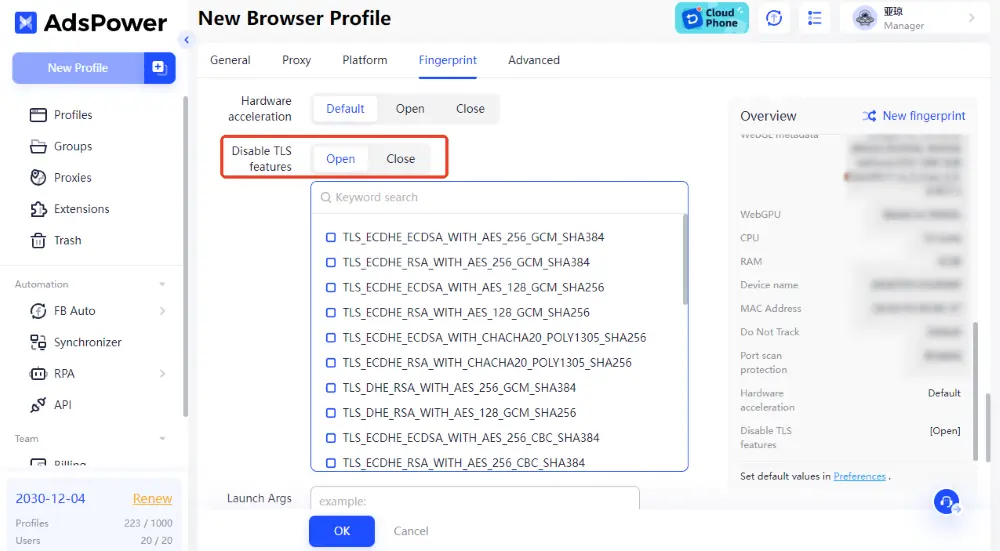 enable the 'Disable TLS Features' option.