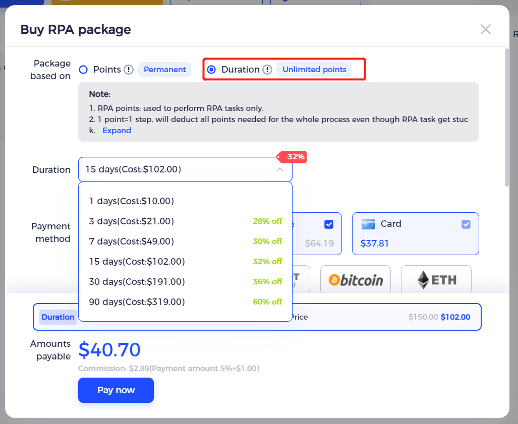 rpa duration package