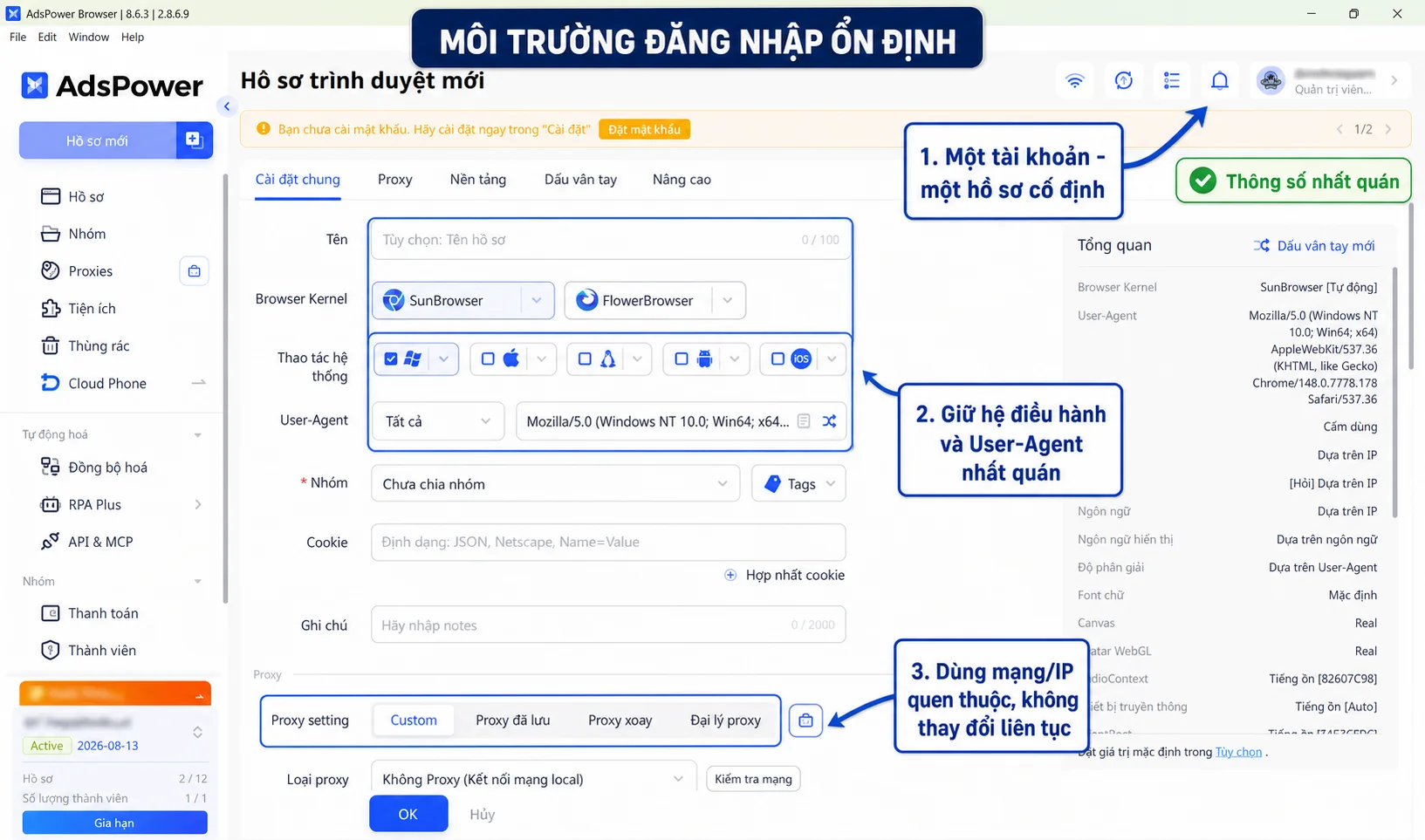 Sử dụng AdsPower cho m&ocirc;i trường đăng nhập ổn định