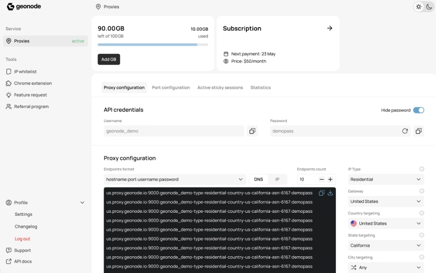 Geonode Mobile Proxy
