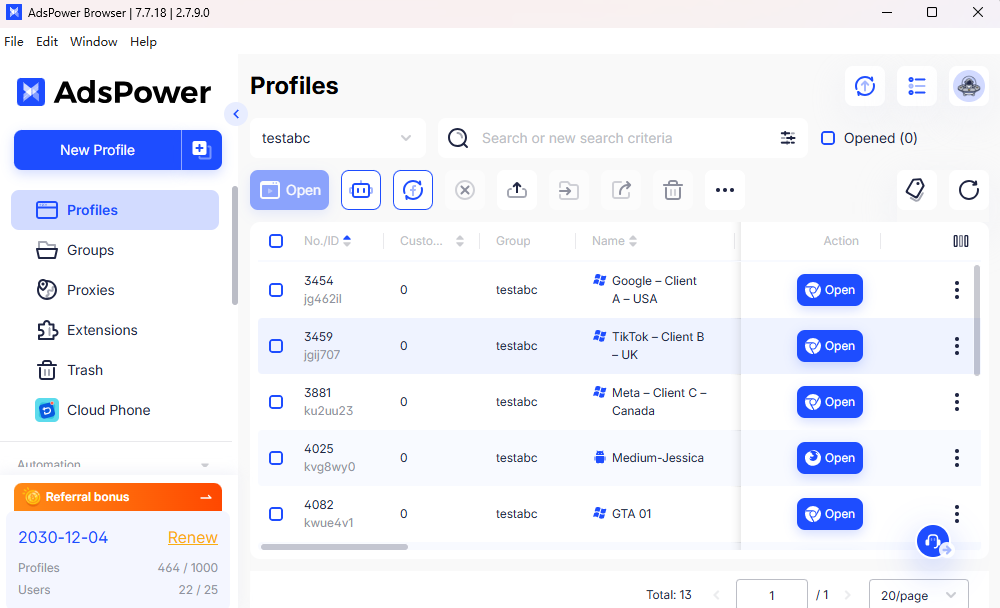 Create Profiles by Client + Platform